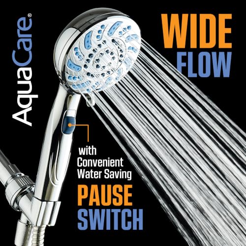 AquaCare 2026 High Pressure 7-mode Handheld Shower Head with Pause Switch | Detachable Showerhead Wand, Stay-Clean Jets, Extra-long 6 ft. Stainless Steel Hose, Dual Wall & Overhead Brackets / Chrome - color: Chrome