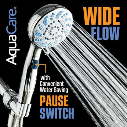 AquaCare 2026 High Pressure 7-mode Handheld Shower Head with Pause Switch | Detachable Showerhead Wand, Stay-Clean Jets, Extra-long 6 ft. Stainless Steel Hose, Dual Wall & Overhead Brackets / Chrome - color: Chrome