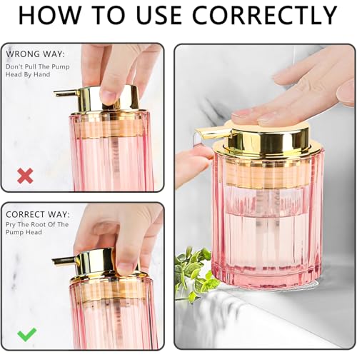 CERBIOR Bathroom Accessories Set, 4 PCS Glass Bathroom Set,Golden Pink | Includes Soap Dispenser, Toothbrush Holder, Toothbrush Cup, Soap Dish for Decorative Countertop and Housewarming Gift - style: Grey Pink