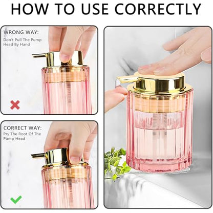 CERBIOR Bathroom Accessories Set, 4 PCS Glass Bathroom Set,Golden Pink | Includes Soap Dispenser, Toothbrush Holder, Toothbrush Cup, Soap Dish for Decorative Countertop and Housewarming Gift - style: Grey Pink