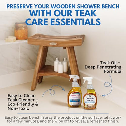 EcoDecors Serenity 18" Teak Shower Bench Bundle with Teak Oil & Cleaner - size: 18" shelf + oil + cleaner