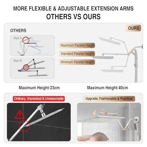 All Metal 12 Inch Rain Shower Head with Handheld Built-in Power Wash Mode, High Pressure Waterfall Rainfall Square Shower Heads with 16" Adjustable Extension Arm, Dual Showerhead(Brushed Nickel) - color: Brushed Nickel, size: 12 Inch