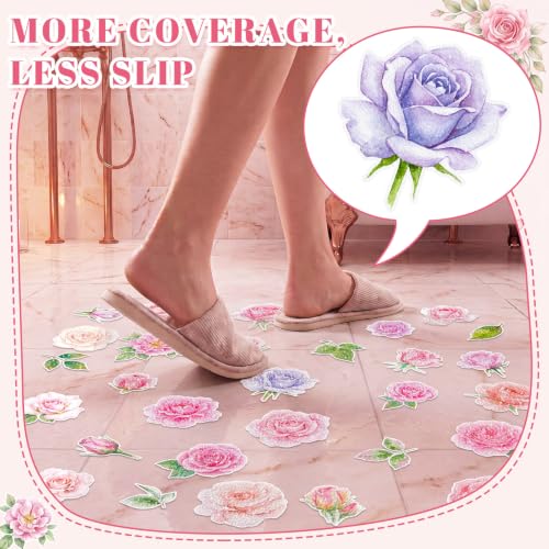 Fullhawl 30 Pcs Rose Non Slip Bathtub Stickers Colorful Rose Anti Slip Shower Stickers Shower Floor Nonslip Sticker Applique Adhesive Decals Treads with Scraper for Bathtub Bathroom Floor - style: Rose