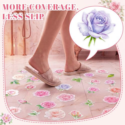 Fullhawl 30 Pcs Rose Non Slip Bathtub Stickers Colorful Rose Anti Slip Shower Stickers Shower Floor Nonslip Sticker Applique Adhesive Decals Treads with Scraper for Bathtub Bathroom Floor - style: Rose