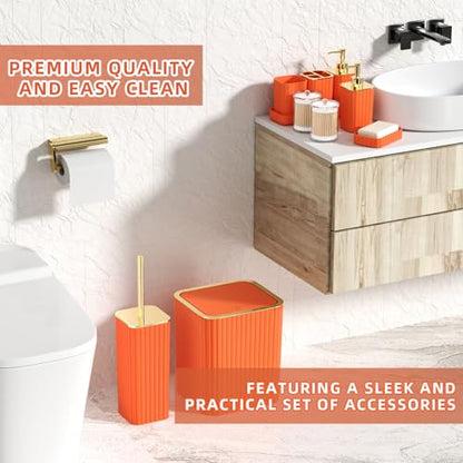 XLHOMO Bathroom Set - 26PC Bathroom Set with Shower Curtain and Rugs, Bathroom Accessory Set, Orange Bathroom Accessories Set, Trash Can & Soap Dispenser - style: Orange&Gold