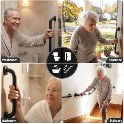 2 Pack Shower Grab Bars for Bathroom 16 Inch Black Stainless Steel Anti-Slip Knurled Grip Home Care Bath Handrail Safety Hand Rail Support for Showers Seniors Elderly Assist Handicap Bath Handle - style: Knurled 2 Pack 16 Inch