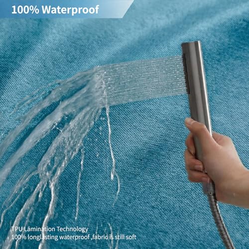 2-in-1 Waterproof Fabric Shower Curtain,No Separate Liner Needed,Linen Textured,Effortless Cleaning & Washable Bathroom Shower Curtain Set with 12 Plastic Hooks,72"x72",Ocean Blue - color: Ocean Blue, size: 72"W x 72"L (Pack of 1)