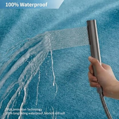 2-in-1 Waterproof Fabric Shower Curtain,No Separate Liner Needed,Linen Textured,Effortless Cleaning & Washable Bathroom Shower Curtain Set with 12 Plastic Hooks,72"x72",Ocean Blue - color: Ocean Blue, size: 72"W x 72"L (Pack of 1)