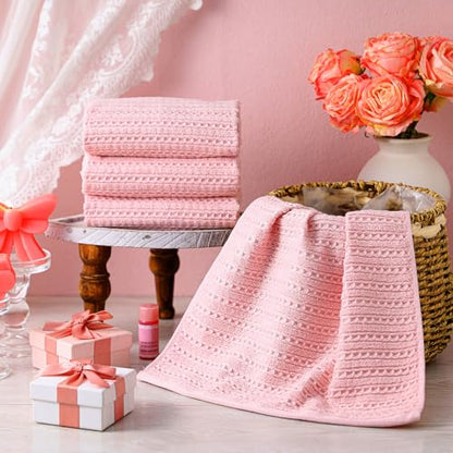 4 Pack Pink Hand Towels Waffle 100% Cotton 13x29 Inch | Soft Absorbent Bathroom Kitchen Use, Waffle Texture Quick Dry, Durable Cotton Washcloths Ideal for Guests Daily Needs - color: Pink
