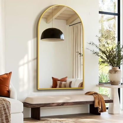 Arched Bathroom Mirror, Gold, 50"x30" - color: Gold, size: 50"L x 30"W