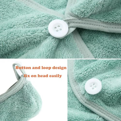 M-bestl 2 Pack Microfiber Hair Towel Wrap,Hair Drying Towel with Button, Hair Towel Turban,Head Towel to Dry Hair Quickly (Green&Green) - color: Green&green