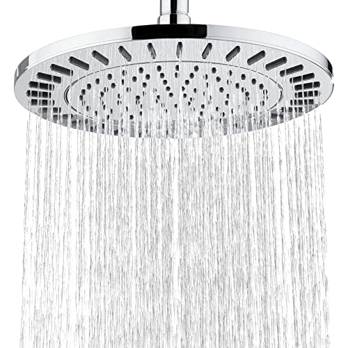 BRIGHT SHOWERS Rain Shower Head, 9 Inch High Pressure Waterfall Showerhead with Adjustable Angle and Anti-clogging Silicone Nozzles, Luxury Bathroom Overhead Shower, Chrome - color: Chrome