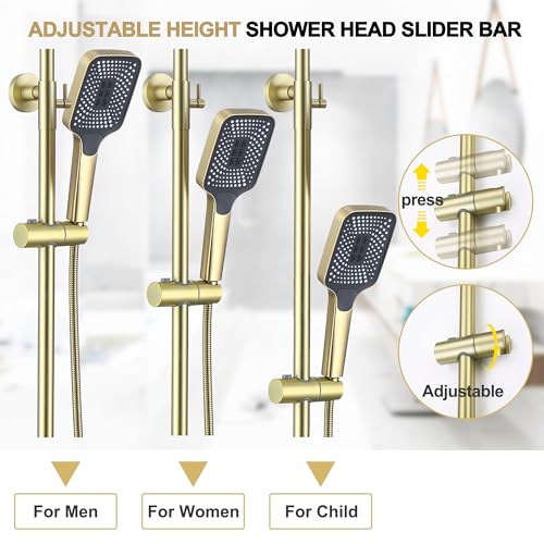 Shower Systems with 12 x8 Inches Rain Shower Head,Brushed Gold Exposed Pipe Shower System,3 Functions Tub Shower Faucet Sets,Overhead Shower System with Handheld - color: A- Brushed Gold with Square Shower Head