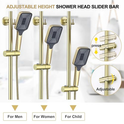 Shower Systems with 12 x8 Inches Rain Shower Head,Brushed Gold Exposed Pipe Shower System,3 Functions Tub Shower Faucet Sets,Overhead Shower System with Handheld - color: A- Brushed Gold with Square Shower Head