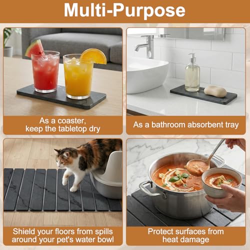 3 Large Stone Drying Mat for Kitchen Counter Black Quick Dry Stone Dish Mat | Diatomaceous Earth Dish Drying Pad for Kitchen Sink Foldable Diatomite Absorbent Tray Countertop Dishes Drainer Mats - color: Gray Marble