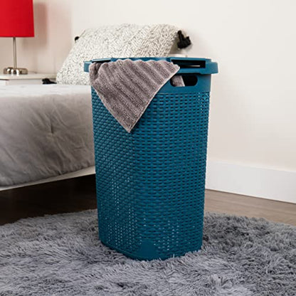 Mind Reader Slim Laundry Hamper with Lid, 60L Tall Clothes Basket, Narrow Tapered Design for Bathrooms, Closets and Laundry Rooms, Plastic, Blue - color: Blue, size: 1 Piece