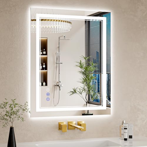 24"x30" LED Bathroom Mirror with Lights, Anti-Fog, Backlit + Front Lit, Dimmable, Led Vanity Mirror for Wall, Lighted Bathroom Mirror, 3 Colors, Shatter-Proof Tempered Glass - size: 24"L x 30"W