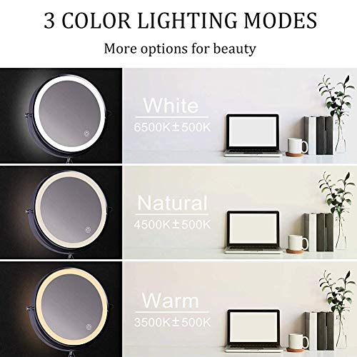 8'' Wall Mounted Makeup Mirror Black USB Rechargeable Double Sided with 3 Tones LED Lights, 1x/5x Magnifying Bathroom Mirror for Shaving Extendable Arm Touch Control1X/5X (1X/7X) - size: 1X/7X
