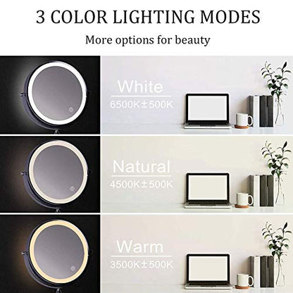 8'' Wall Mounted Makeup Mirror Black USB Rechargeable Double Sided with 3 Tones LED Lights, 1x/5x Magnifying Bathroom Mirror for Shaving Extendable Arm Touch Control1X/5X (1X/7X) - size: 1X/7X