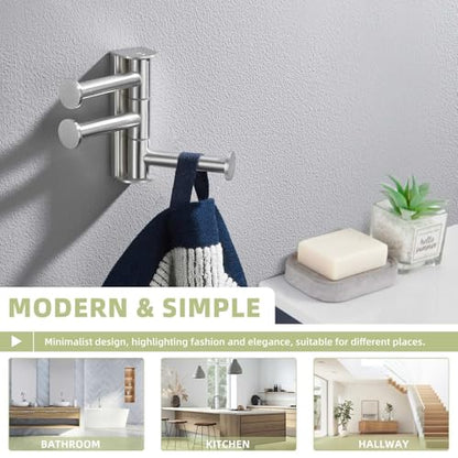 Suyar Swivel Towel Hook Brushed Nickel, Bathroom Robe Holder with 3 Arms | SUS304 Stainless Steel, Wall Mounted - color: Brushed Nickel, size: 1 Pack