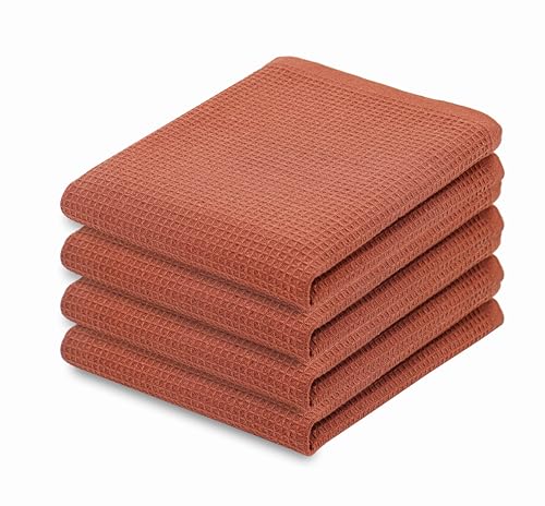 Rust Waffle Weave Kitchen Towel, 100% Cotton - 15x25 Inches with Hanging Loop, Ultra Soft Absorbent Quick Drying Dish Cloth, Tea and Hand Towels, 4 Pack - Spring Easter Summer - Rust - color: Rust, size: 15 x 25 - 4 Pack