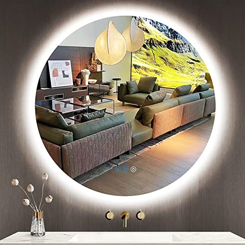 THEKLA 30 inch Backlit Bathroom Round LED Mirror for Bathroom Wall Circle Round Lighted Vanity Mirror with Lights Backlit Smart Memory 3 Color Dimmable Anti-Fog 30" Frameless Circle Light up Mirrors - color: 30"l X 30"w