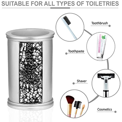 Zahari Home Sinatra Bath Tumbler Toothbrush and Toothpaste Holder Makeup Brushes Organizer, Silver - color: Silver, size: 4.25" x 3" x 3" Tumbler