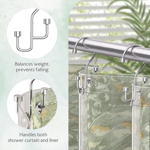 Bathway 12-Pack Double Shower Curtain Hooks, Rust-Resistant Metal Shower Curtain Rings with High-Low Design to Separate Liner & Curtain, Smooth Glide, Chrome - color: Chrome