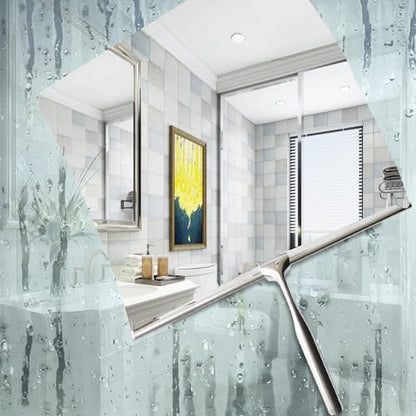 Shower Squeegees Stainless Steel with Self Adhesive Hook Window Squeegees for Shower Doors Bathroom Mirror Wiper, Window Glass Cleaning - size: 12 Inches