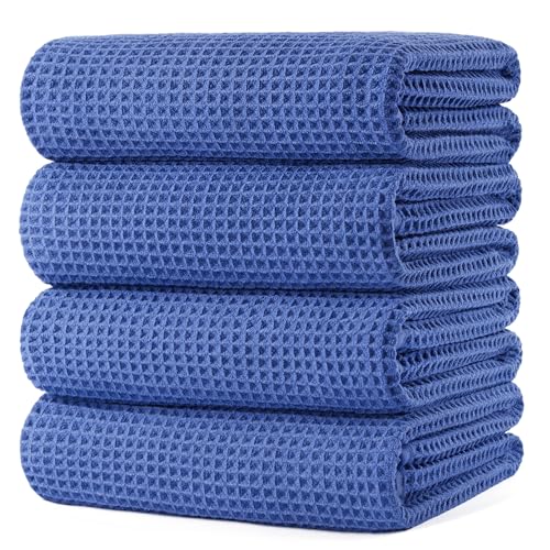 POLYTE 430 GSM Poly Blend Microfiber Quick Dry Waffle Bath Towel, 30x60 in | 4 Pack, Oversize, Lint Free, Body Towel - color: Royal Blue