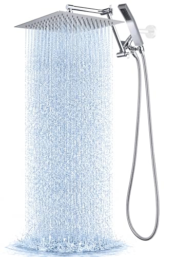 G-Promise All Metal 12 Inches Rainfall Shower Head with Handheld Combo | All Metal, Built to Last, Easy Install, Adjustable Height & Angle for All Heights, Extra Long Hose, Modern Upgrade - color: Chrome, size: 12 Inches