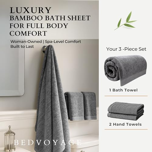 Luxury 3pc Bath Sheet Towel Set, Extra Large Bathroom Towel, 37x70 Viscose Derived from Bamboo & Cotton, Plush, Super Absorbent & Fast Drying, 1 Bath Sheets & 2 Hand Towels - Charcoal - color: Charcoal, size: 3pc