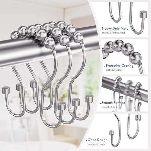 Bathway Shower Curtain Hooks Chrome Shower Curtain Rings with Cylindrical Design, Metal Shower Curtain Hooks Rust Proof, Smooth Glide Double Shower Hooks Rings for Shower Curtain - color: Chrome, style: Modern Shower Hooks with Cylinders