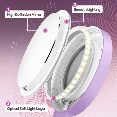 Magnifying Mirror with Light 30X, Double-Sided 1X/30X Magnifying Makeup Mirror with Tweezer, 2000mAh 3 Colour Modes with Adjustable Brightness,Foldable Travel Mirror(Purple) - color: Purple