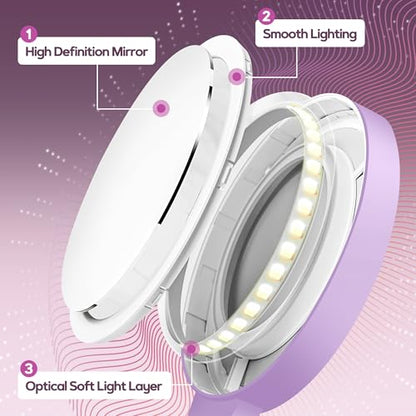 Magnifying Mirror with Light 30X, Double-Sided 1X/30X Magnifying Makeup Mirror with Tweezer, 2000mAh 3 Colour Modes with Adjustable Brightness,Foldable Travel Mirror(Purple) - color: Purple