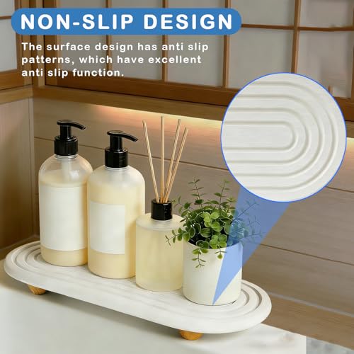 Instant Dry Sink Tray, Anti-Slip Stone Sink Caddy, Durable Kitchen Sink Organizer, Quick Dry Water Absorbing Stone Tray for Bathroom Counter, Stone Soap Tray - color: White Wooden Foot 4circles Large