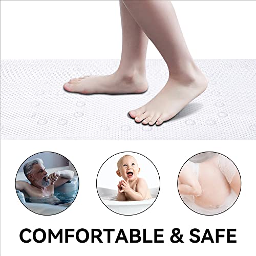 Bathtub Mat Non Slip Ivory 36” X 17” Shower Mat Soft Foam Bath Mats for Bathroom Tub, Bathtub Mat with Drain Holes, Suction Cups, Shower Mat Non Slip - color: White