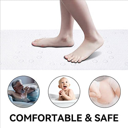 Bathtub Mat Non Slip Ivory 36” X 17” Shower Mat Soft Foam Bath Mats for Bathroom Tub, Bathtub Mat with Drain Holes, Suction Cups, Shower Mat Non Slip - color: White