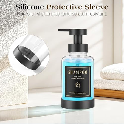 Luxspire Glass Foaming Soap Dispenser 15oz Hand Soap Bottle, Clear, 2 Pack | Anti-drip pump, wide mouth easy refill, non-slip silicone base, 7 waterproof labels, bathroom and kitchen sink use - color: Clear