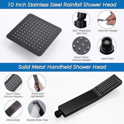 G-Promise All Metal 10 Inches Rainfall Shower Head with Handheld Combo | All Metal, Built to Last, Easy Install, Adjustable Height & Angle for All Heights, Extra Long Hose, Modern Upgrade - color: Oil Rubbed Bronze, size: 10 Inches