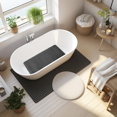 Bathtub Mat Non Slip, Soft Foam Bath Mat for Tub, Bathtub Mat with Drain Holes, Suction Cups Shower Mat (Black, 36''X17'') - color: Black