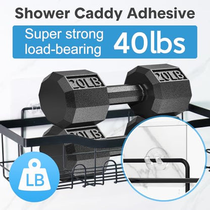 Shower Caddy Adhesive Replacement, Transparent Strong Adhesive Hooks, No Drilling, Waterproof, for Shower Caddy, Bathroom Storage Shelves and Kitchen Racks (Double*8pcs + Single*4pcs) | No Drilling, Waterproof, for Shower Caddy, Bathroom Strong Storage Sh