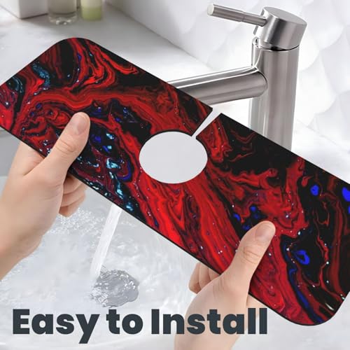 Red marble Kitchen sink faucet pad, strong water absorption, anti slip, easy to clean, very suitable for splash and drip prevention, suitable for kitchens and bathrooms - color: Red marble