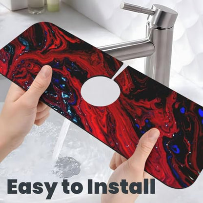 Red marble Kitchen sink faucet pad, strong water absorption, anti slip, easy to clean, very suitable for splash and drip prevention, suitable for kitchens and bathrooms - color: Red marble