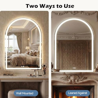 Sweetcrispy 24x 36 Inch Arched LED Bathroom Backlit Mirror with Lights | Vanity Wall Mirrors with Anti-Fog, Dimmable, 3-Color Light, Memory Function, Tempered Glass