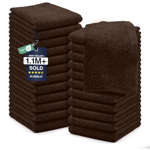 DAN RIVER 24 Pack Wash Cloths for Showering [12x12] - 100% Cotton Washcloths Premium Quality Flannel Face Cloths for Bathroom, Highly Absorbent and Soft Feel Wash Clothes, Brown - color: Brown, size: Wash Cloth (PK 24) - 12x12