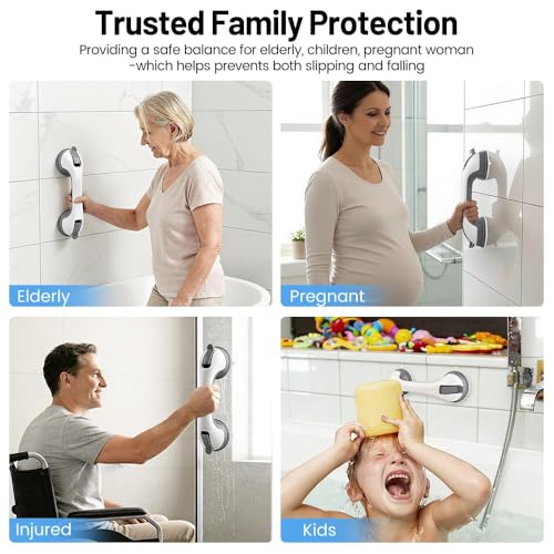 2PK Grab Bars for Shower Handle, Elderly Assistance Products, Black | Seniors Removable Bar Safety, Suction Cup for Bathtubs and Showers/Bathroom/Walls, Heavy Duty Handrails Grip, No Drilling - color: Black-2 PACK