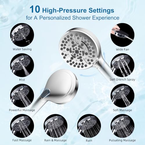 Hibbent All Metal 12" High Pressure Rain Shower Head Combo, Chrome | cUPC Certified Rainfall Shower Head with handheld 10 Sprays, 16'' Adjustable Extension Arm, 71'' Hose, Showerhead Holder - color: Chrome, style: Square 12''