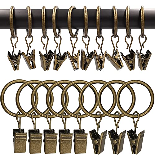 100 Pack Metal Curtain Rings with Clips, Drapery Clips with Rings, Drapes Rings 1 inch Inner Diameter, Fits Diameter 5/8 inch Curtain Rods, Vintage Bronze - color: Bronze, size: 1" I D 100 Pack