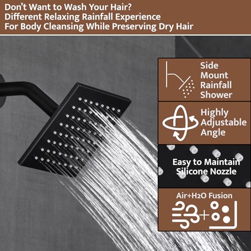 Shower System Matte Black Ceiling Mount Shower Faucet Set with 10 Inch Shower Head, Push Button Diverter Shower Fixtures with 3 in 1 Handheld,6 Inch Shower Head【All Functions Simultaneous Use】 - color: Matte Black, style: 10 Inch+6 Inch
